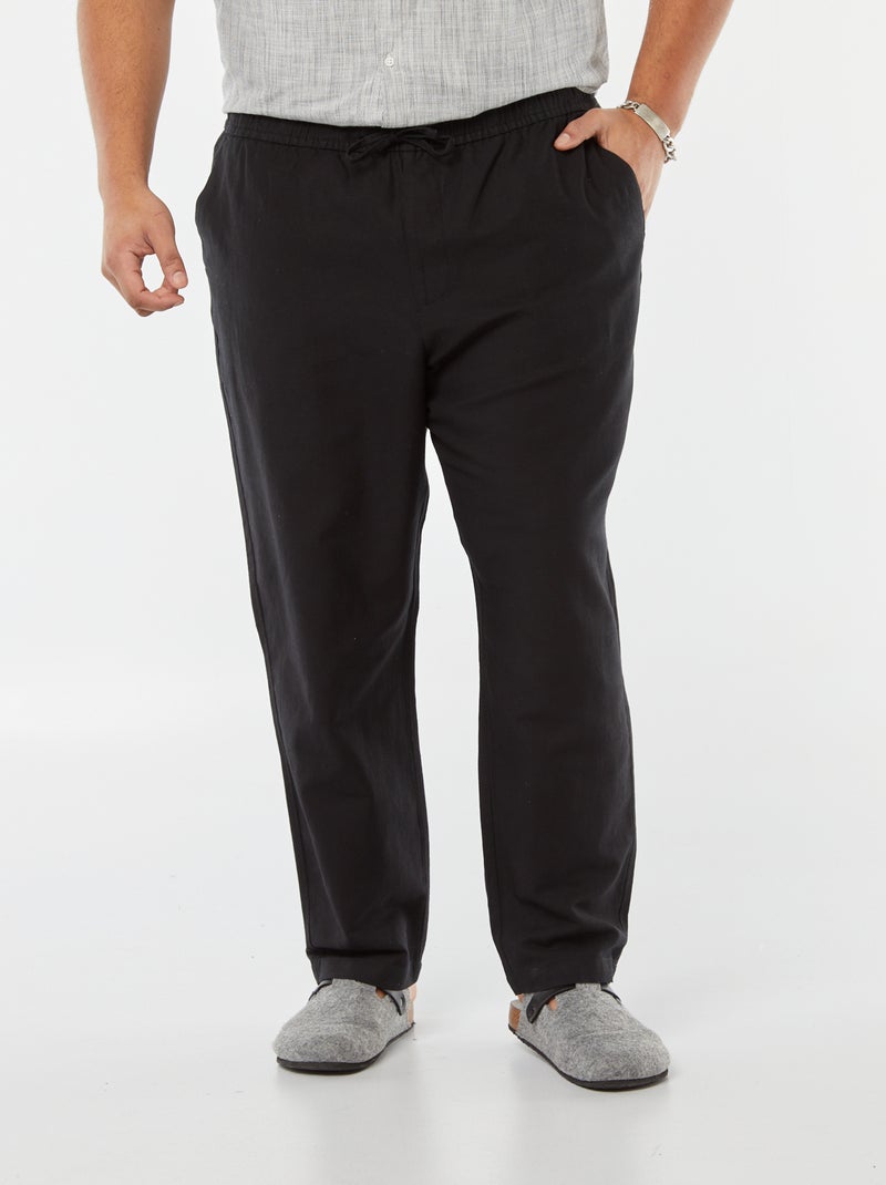 Pantalon large en lin mélangé noir - Kiabi