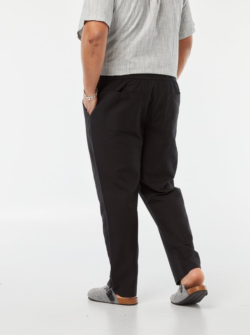 Pantalon large en lin mélangé noir - Kiabi