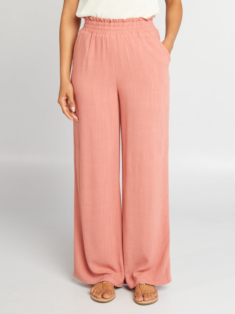 Pantalon large en lin mélangé Rose - Kiabi