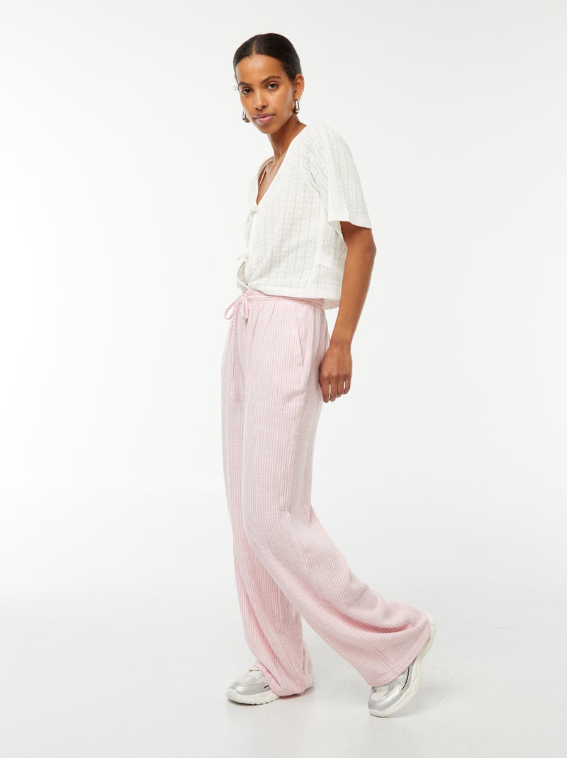 Pantalon large en lin mélangé Rose - Kiabi
