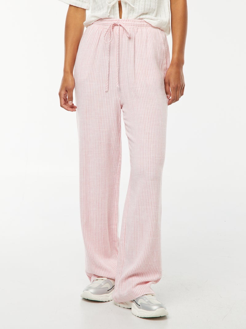Pantalon large en lin mélangé Rose - Kiabi