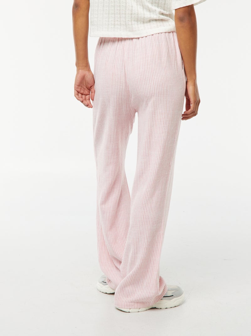 Pantalon large en lin mélangé Rose - Kiabi