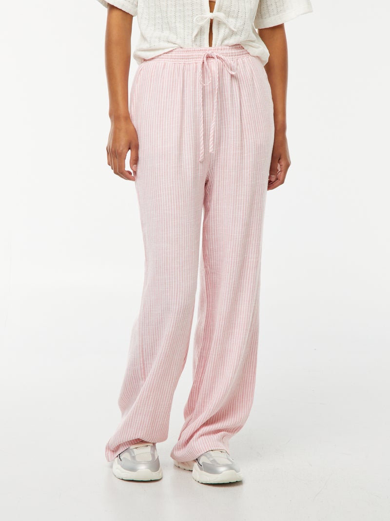 Pantalon large en lin mélangé Rose - Kiabi