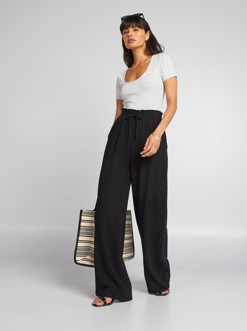 Pantalon large en lin noir - Kiabi