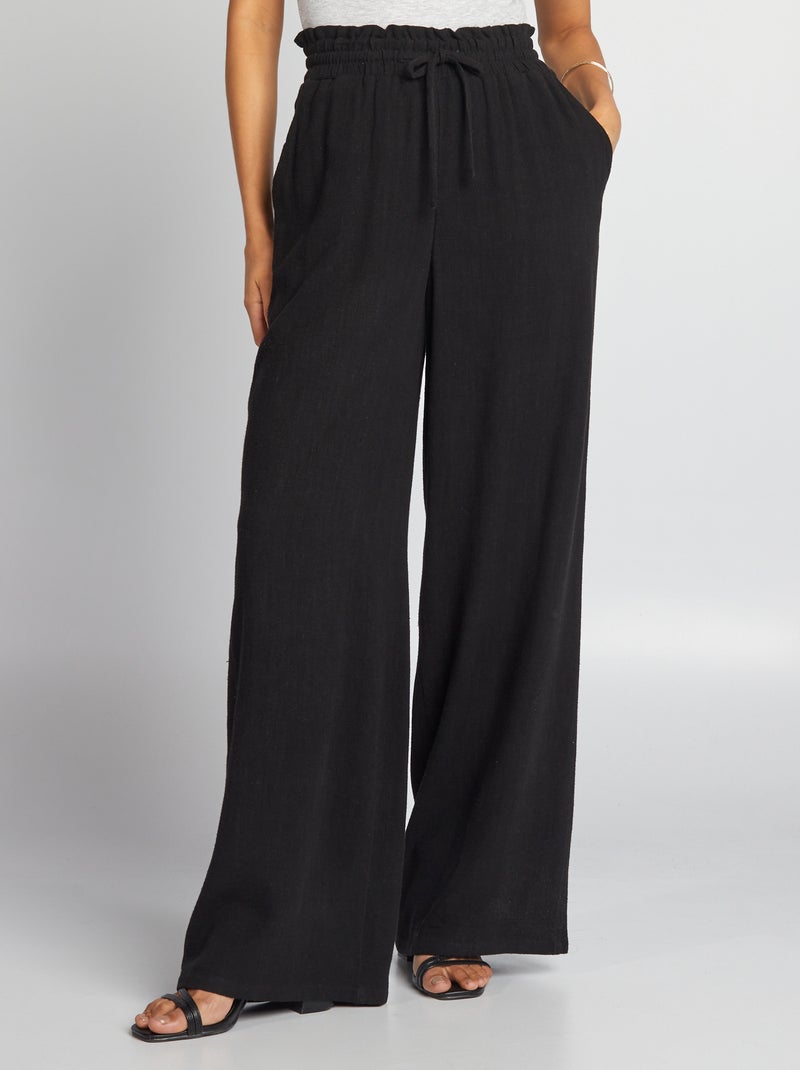 Pantalon large en lin noir - Kiabi