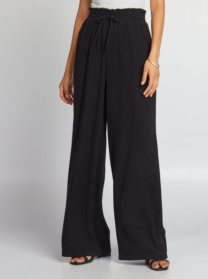 Pantalon large en lin noir - Kiabi