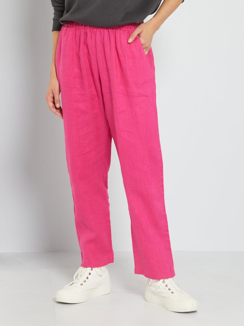 Pantalon large en lin Rose flashy - Kiabi