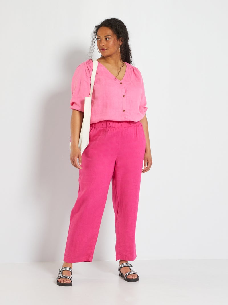 Pantalon large en lin Rose - Kiabi