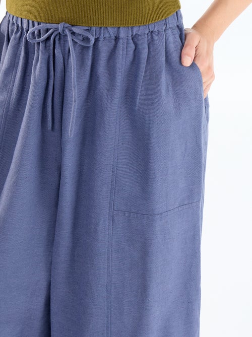 Pantalon large en lin taille haute femme - Kiabi