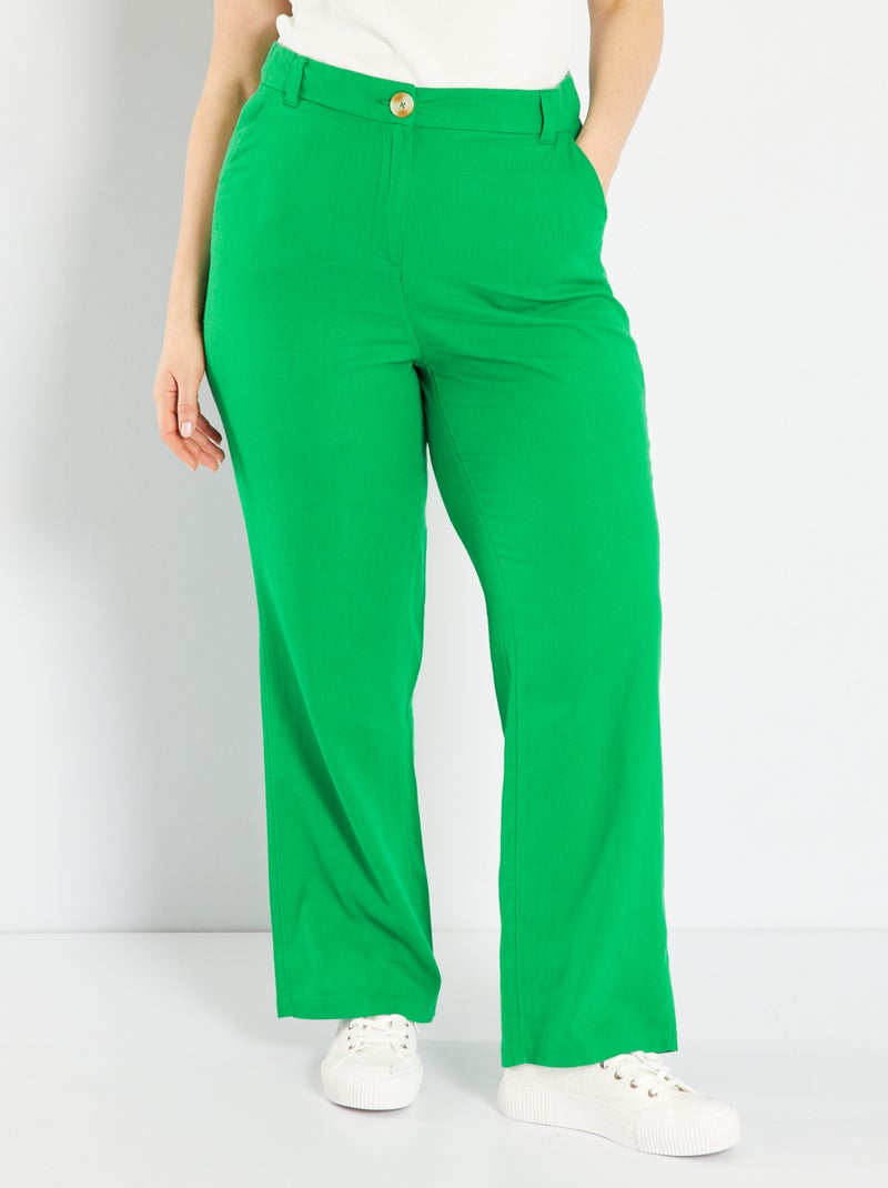 Pantalon large en lin Vert - Kiabi