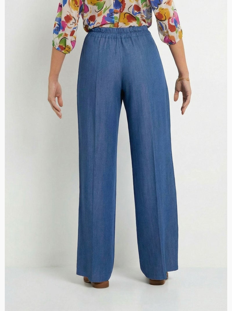 Pantalon large en lyocell ceinture élastiquée - Afibel Bleu - Kiabi