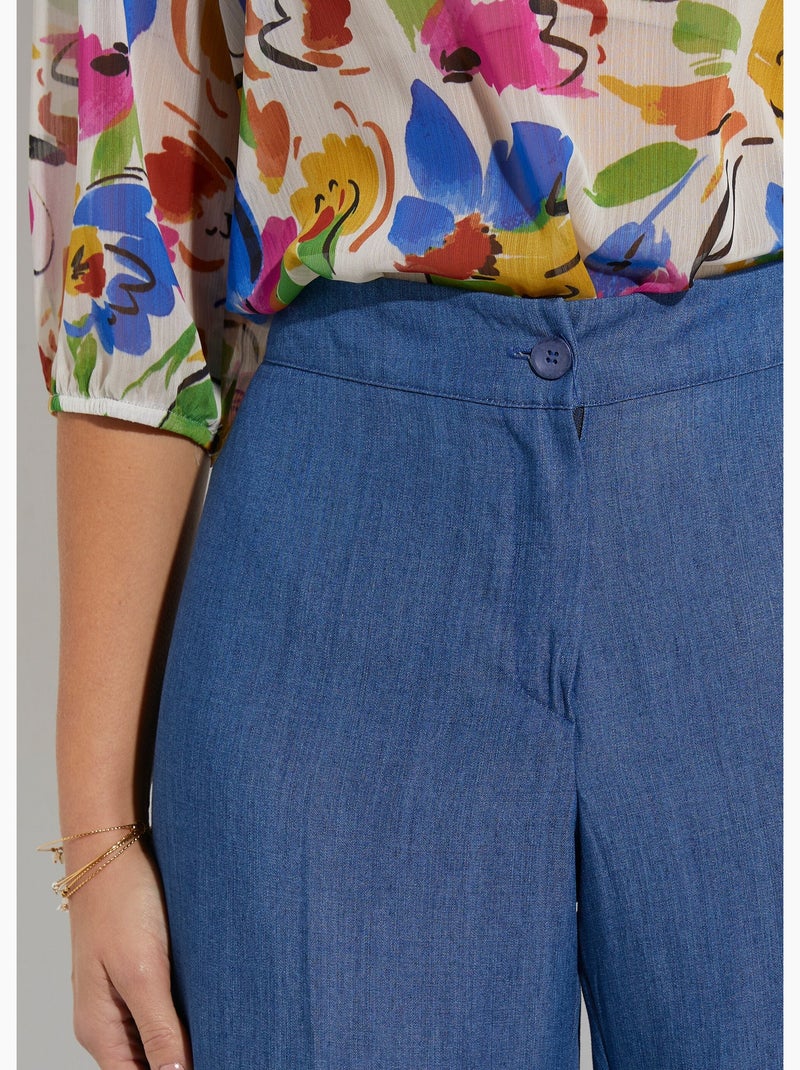 Pantalon large en lyocell ceinture élastiquée - Afibel Bleu - Kiabi