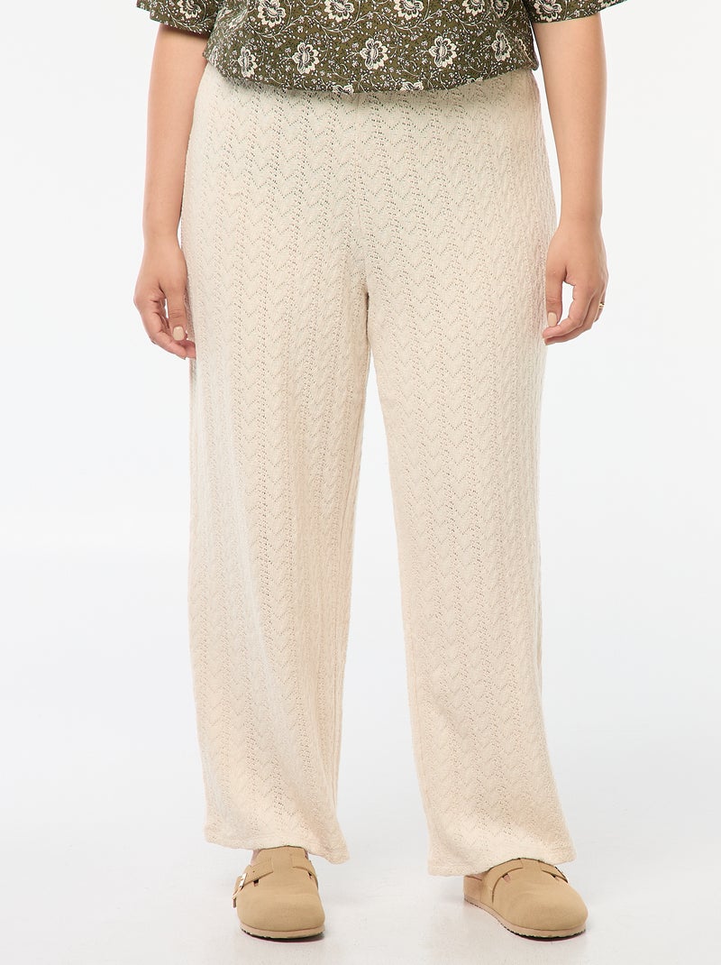 Pantalon large en maille ajourée Beige - Kiabi