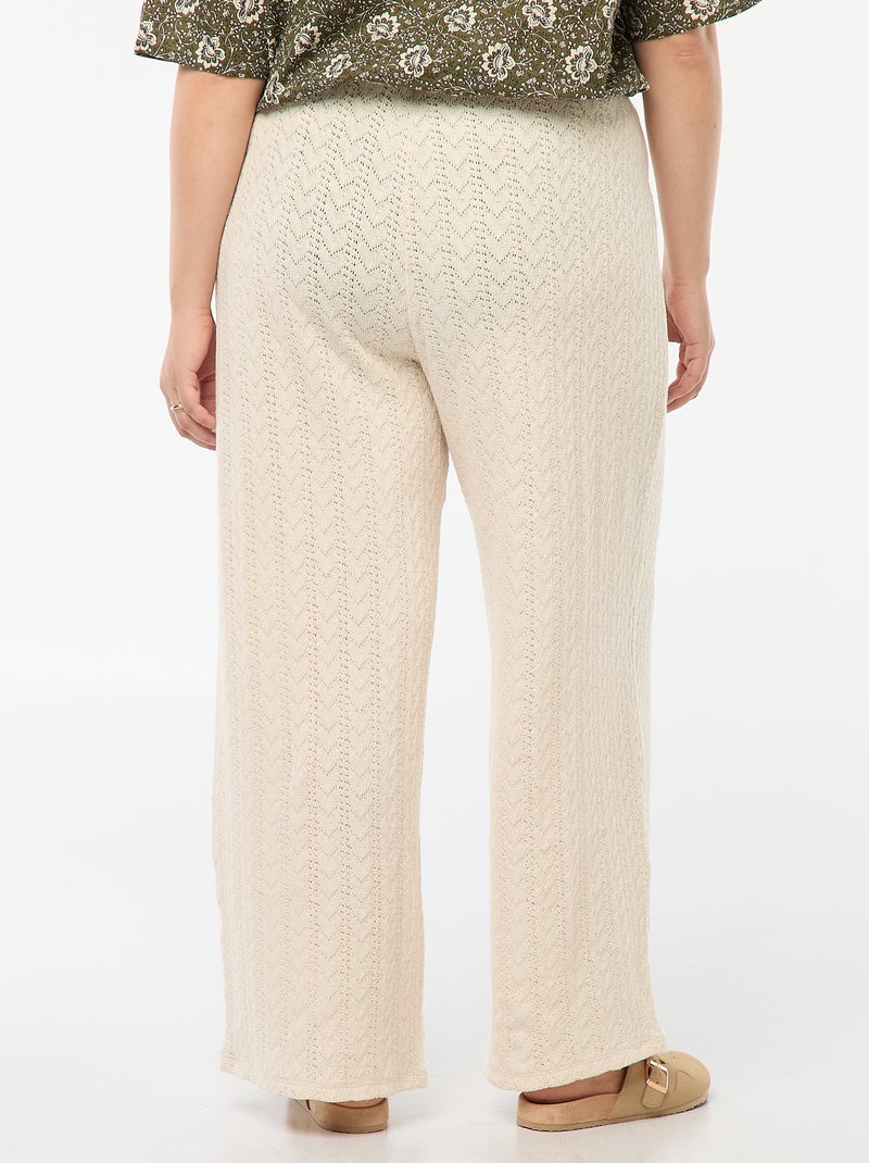 Pantalon large en maille ajourée Beige - Kiabi