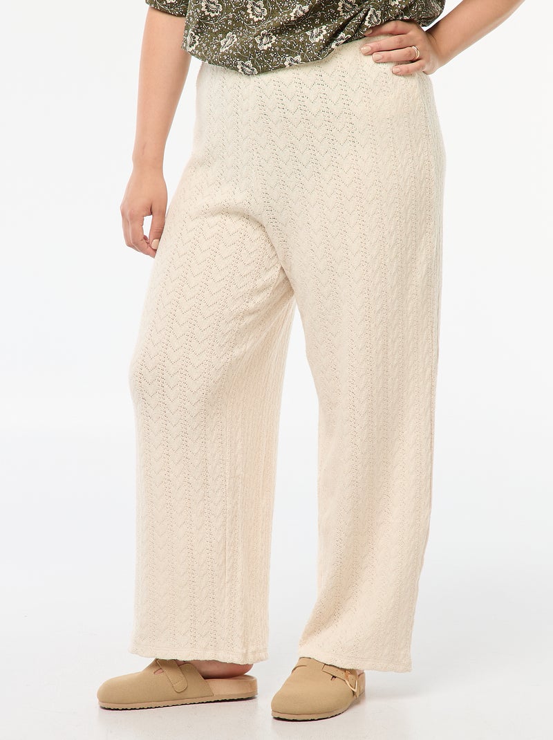 Pantalon large en maille ajourée Beige - Kiabi
