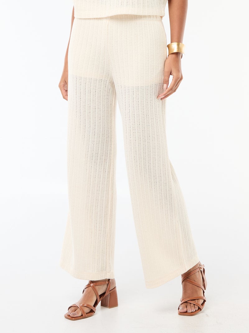 Pantalon large en maille ajourée Blanc - Kiabi