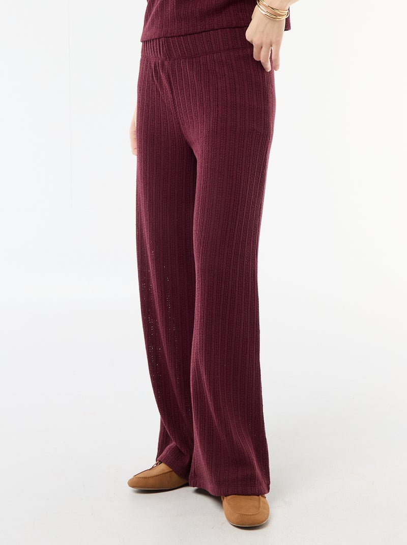 Pantalon large en maille ajourée Rouge - Kiabi