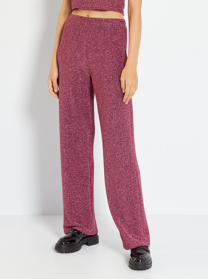 Pantalon large en maille brillante rose - Kiabi