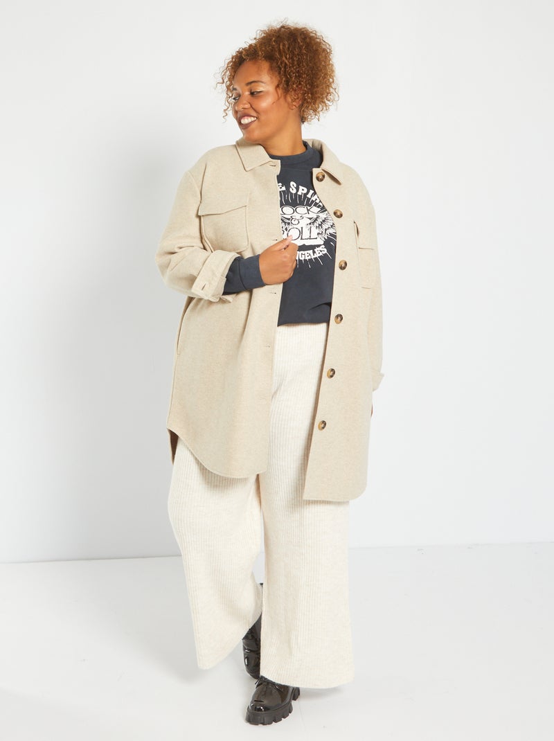 Pantalon large en maille côtelée Beige - Kiabi