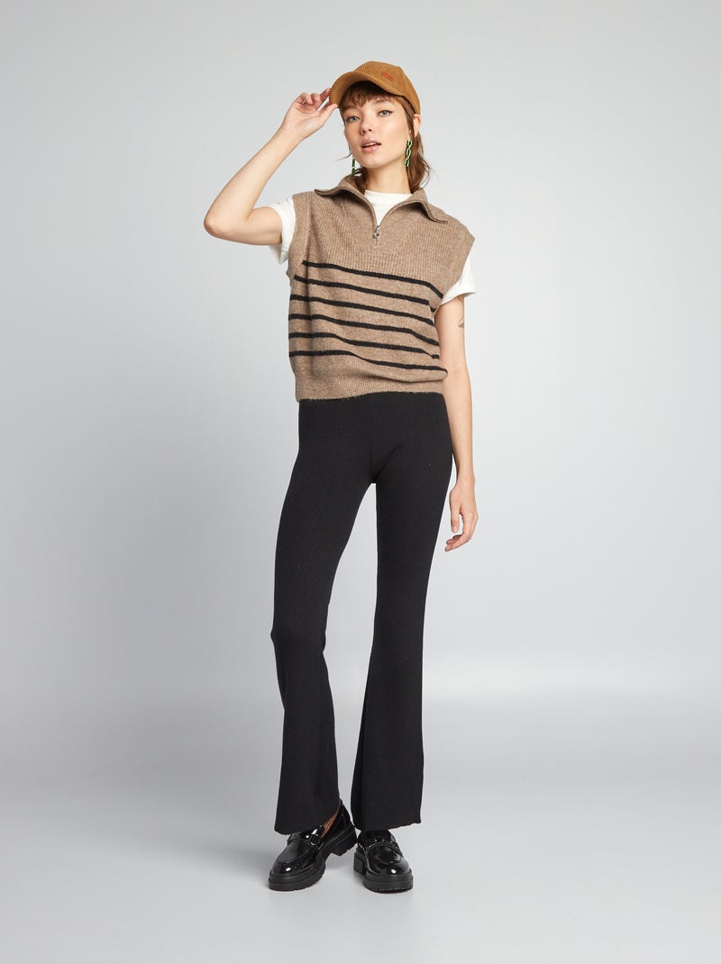 Pantalon large en maille côtelée noir - Kiabi