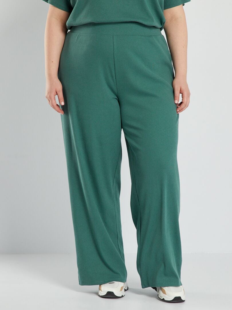 Pantalon large en maille côtelée Vert - Kiabi