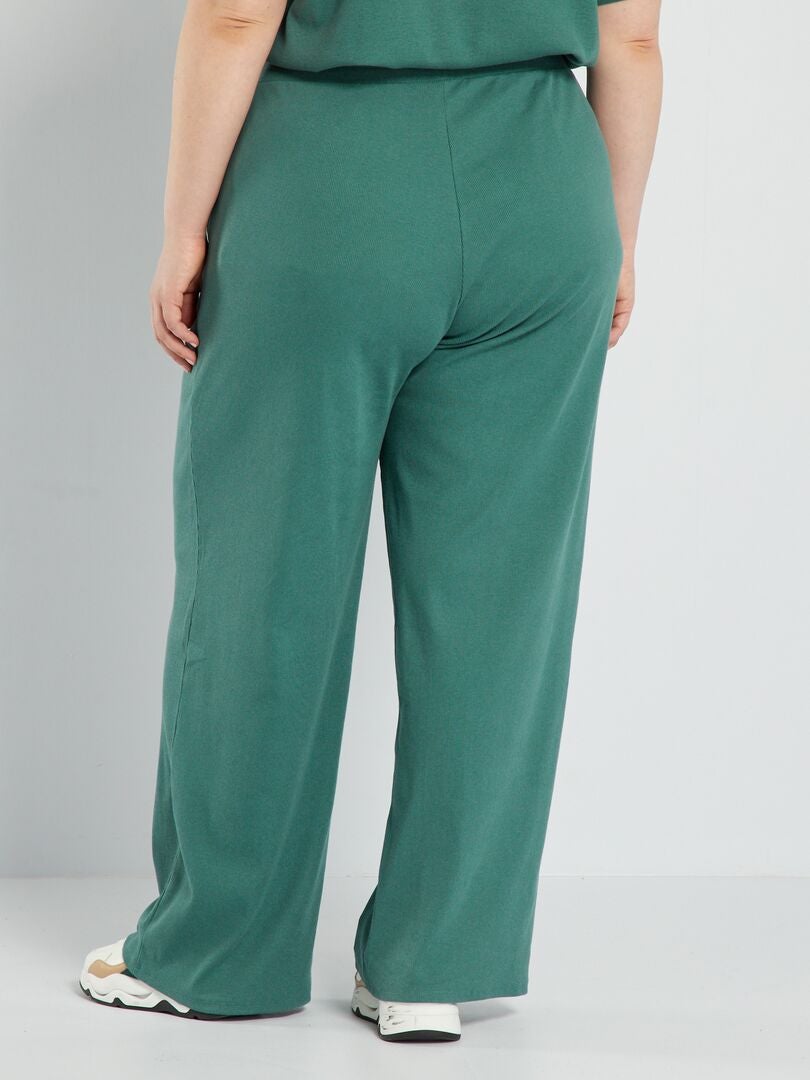Pantalon large en maille côtelée Vert - Kiabi