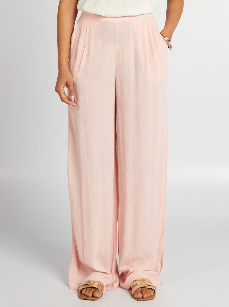 Pantalon large en maille crêpe Rose - Kiabi