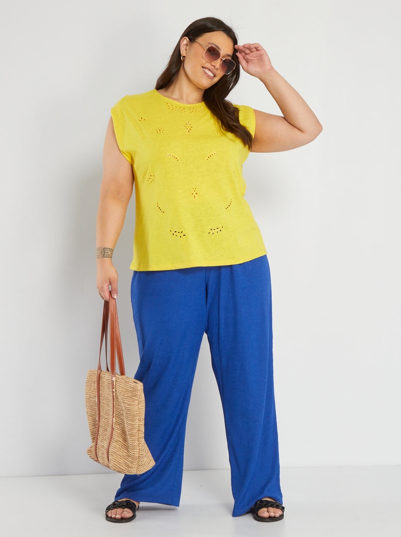 Pantalon large en maille crêpée Bleu - Kiabi