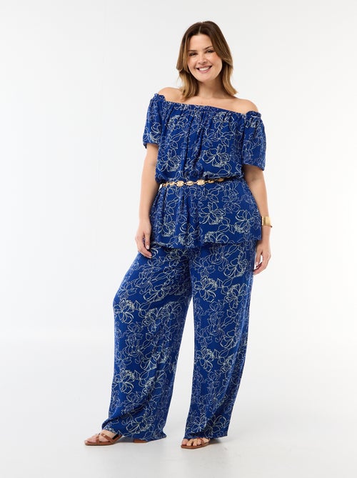 Pantalon large en maille crêpée - Kiabi