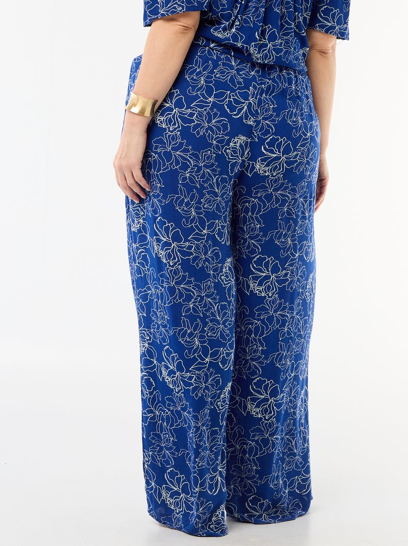 Pantalon large en maille crêpée Bleu - Kiabi
