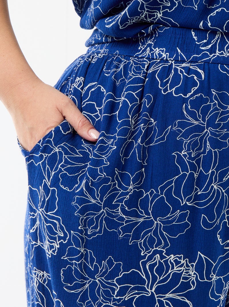 Pantalon large en maille crêpée Bleu - Kiabi