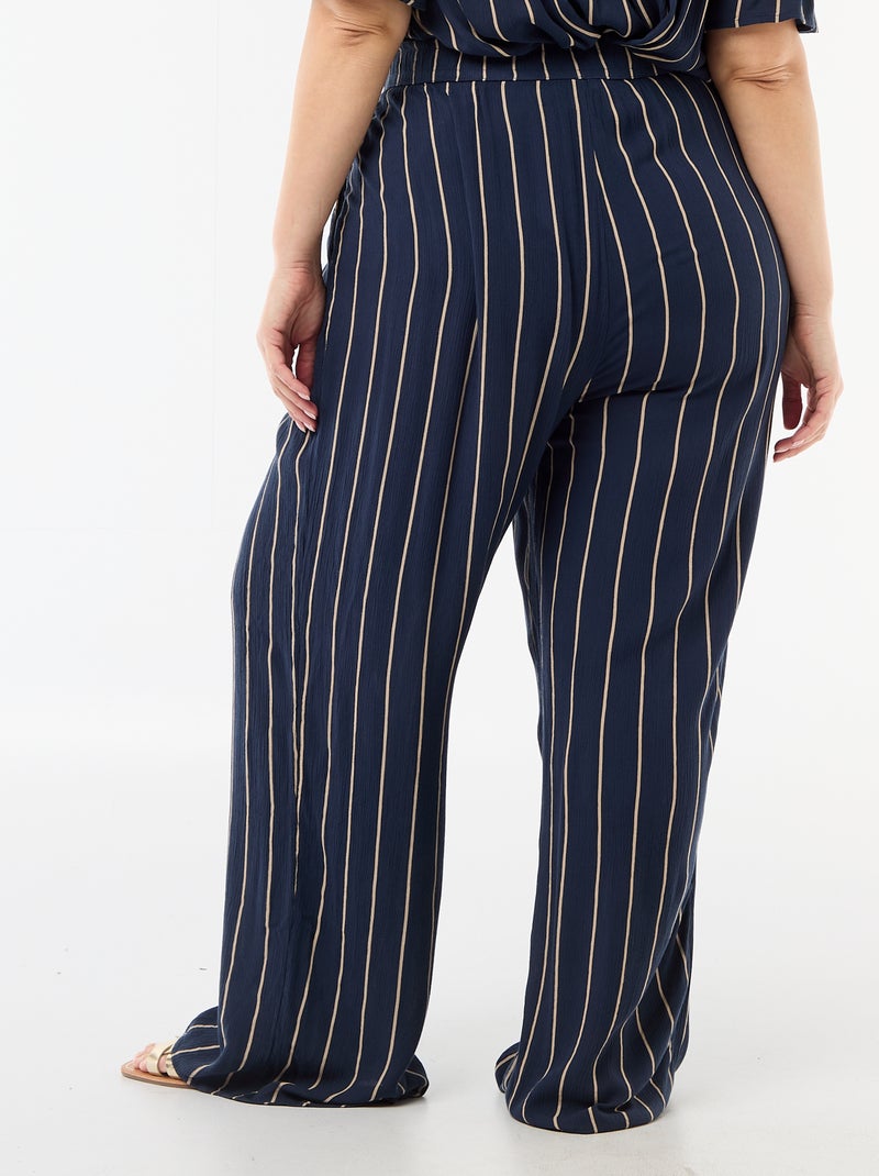 Pantalon large en maille crêpée Bleu - Kiabi