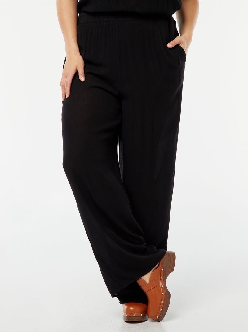 Pantalon large en maille crêpée Noir - Kiabi
