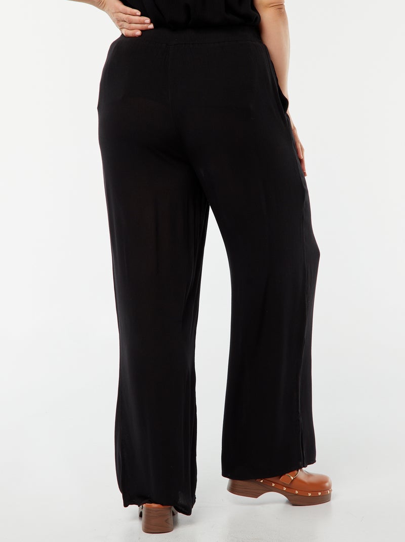 Pantalon large en maille crêpée Noir - Kiabi