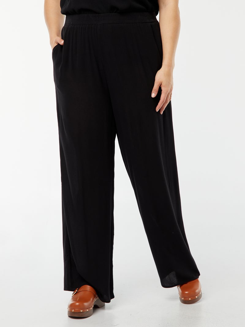 Pantalon large en maille crêpée Noir - Kiabi