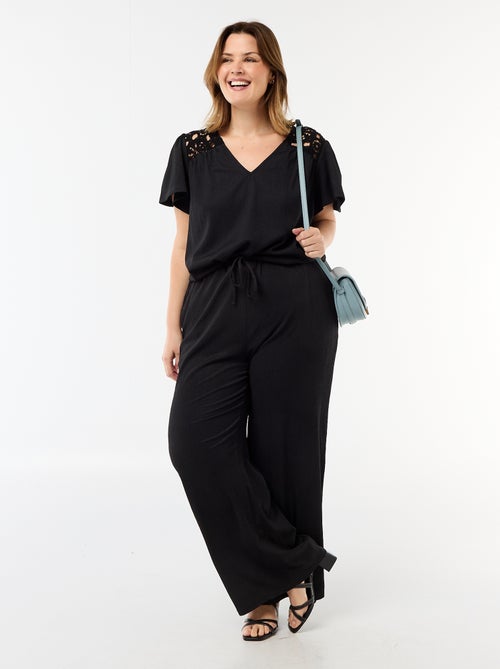 Pantalon large en maille crêpée - Kiabi