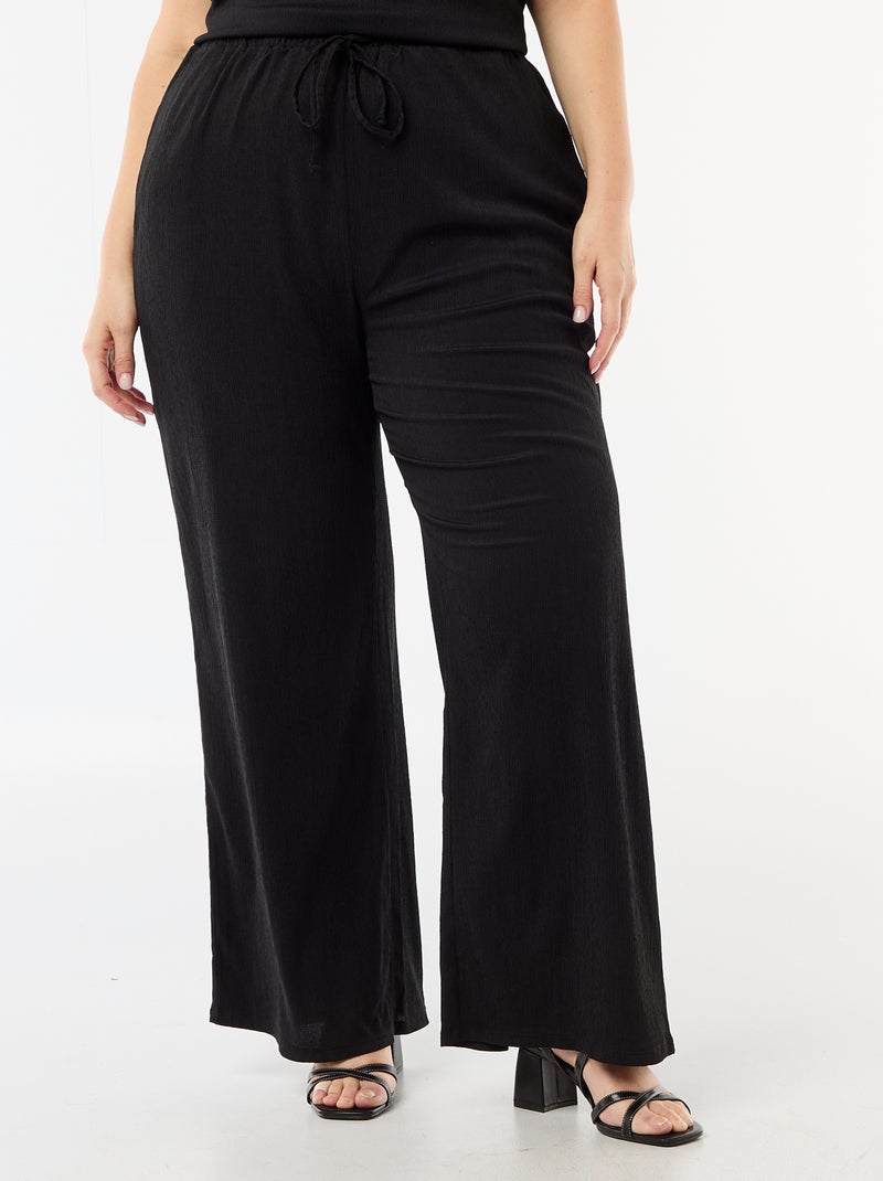 Pantalon large en maille crêpée Noir - Kiabi