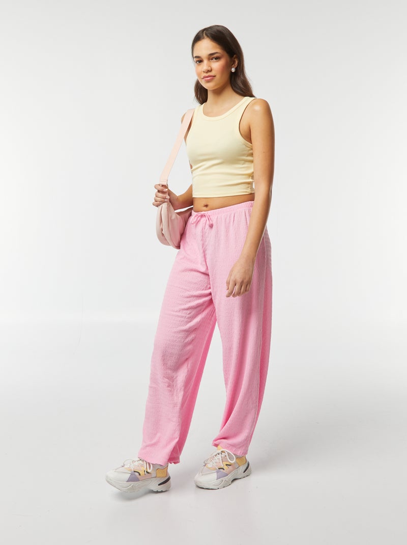Pantalon large en maille crêpée ROSE - Kiabi