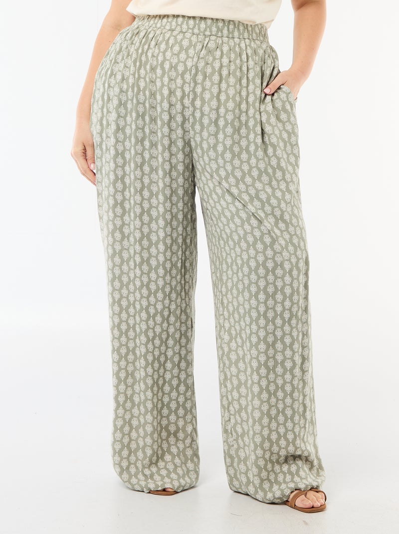 Pantalon large en maille crêpée Vert - Kiabi