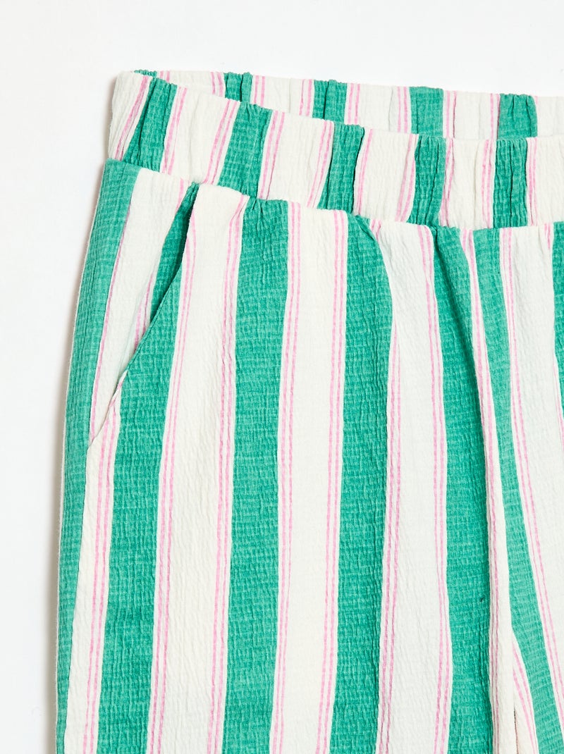 Pantalon large en maille crêpée Vert - Kiabi