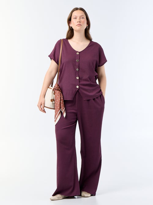 Pantalon large en maille crêpée - Kiabi