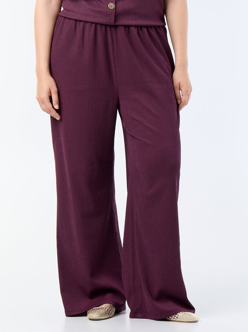 Pantalon large en maille crêpée Violet - Kiabi