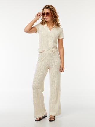 Pantalon large en maille crochet