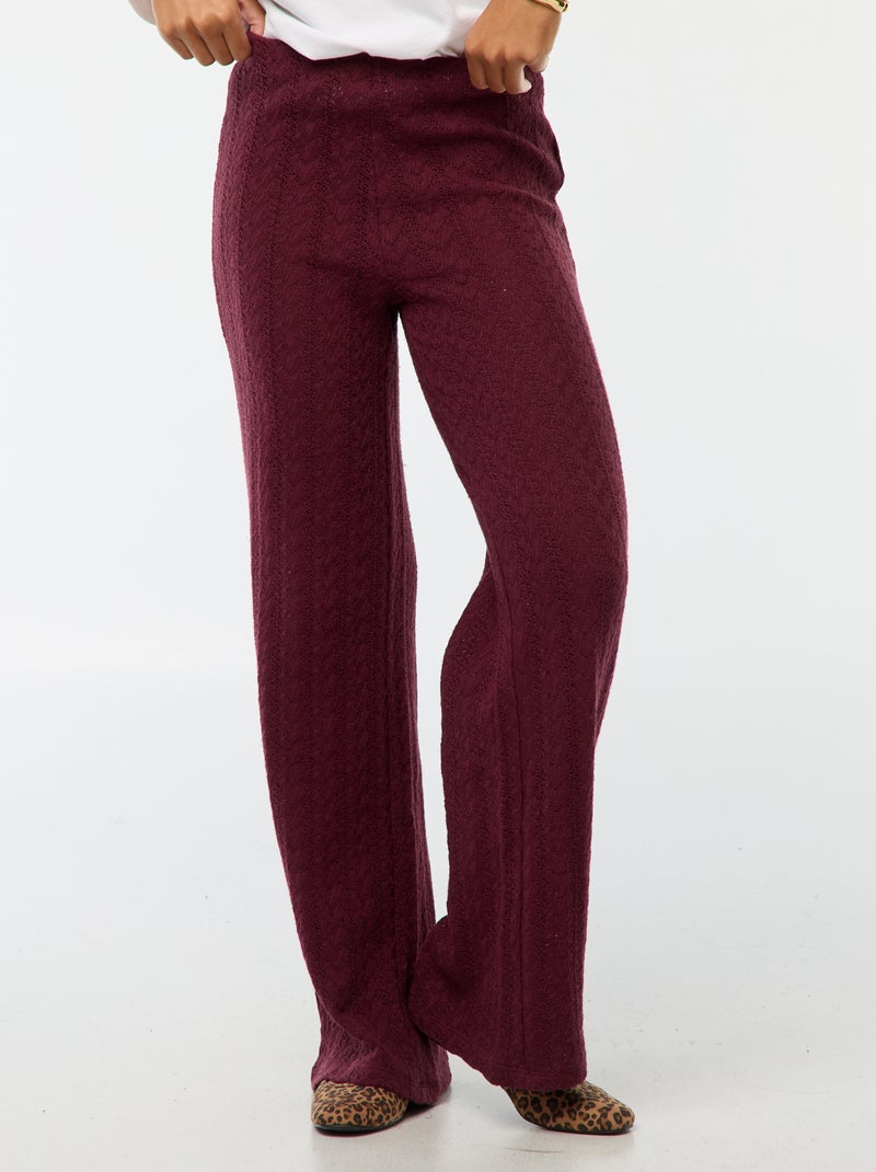 Pantalon large en maille crochet Bordeaux - Kiabi