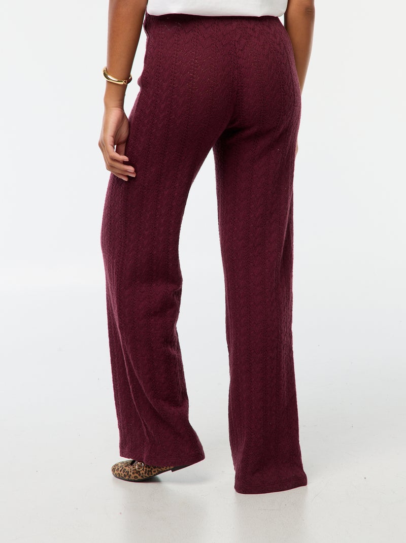 Pantalon large en maille crochet Bordeaux - Kiabi