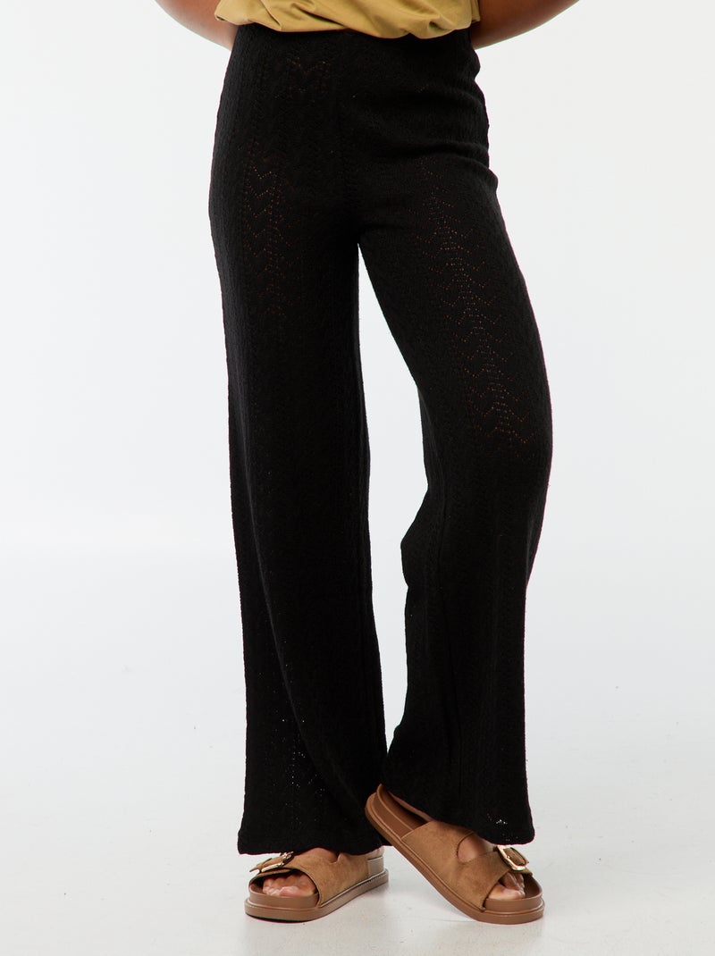 Pantalon large en maille crochet Noir - Kiabi