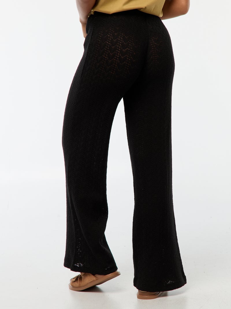Pantalon large en maille crochet Noir - Kiabi