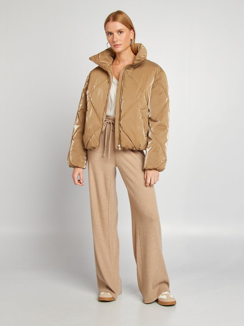 Pantalon large en maille doudou Beige - Kiabi