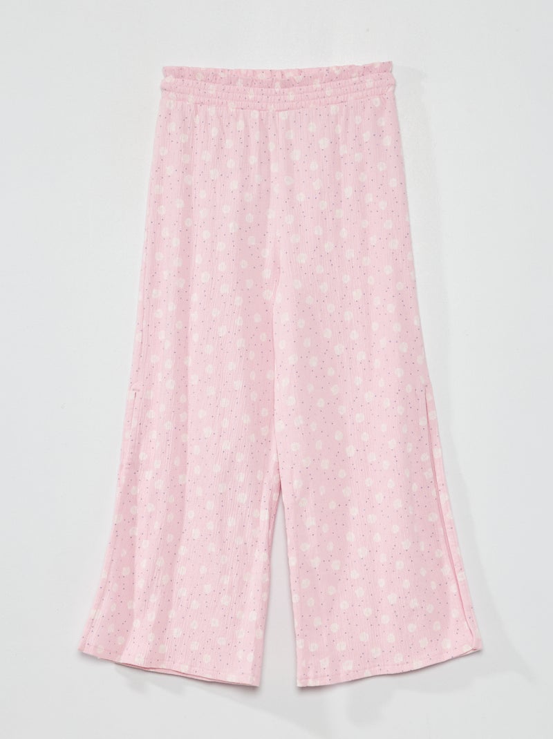 Pantalon large en maille gaufrée avec fentes Rose imprimé - Kiabi