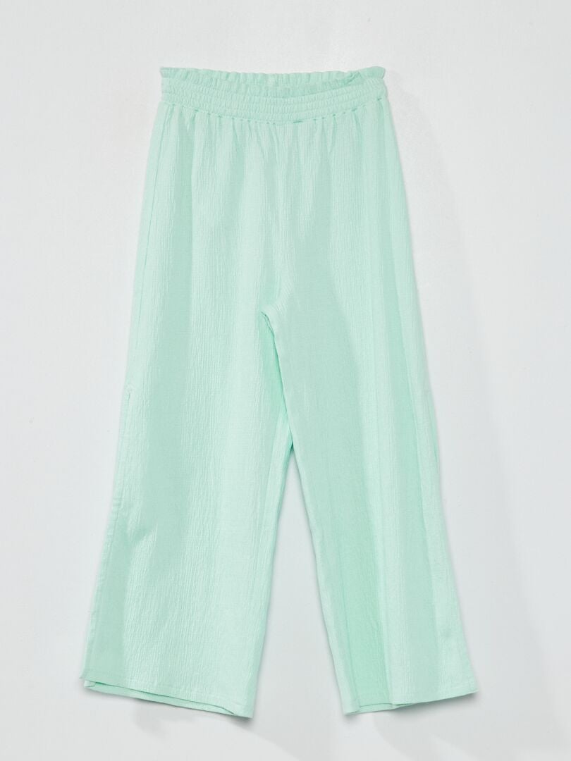 Pantalon large en maille gaufrée avec fentes Vert menthe - Kiabi